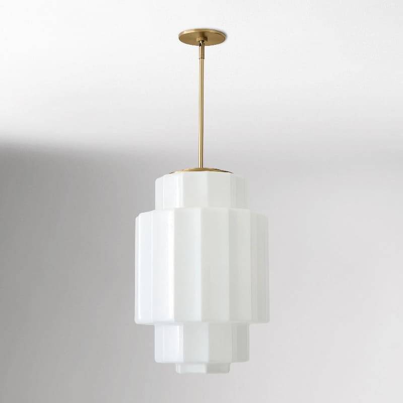 Tiered Milk Pendant Light - Antique Brass Glass Light Fixture